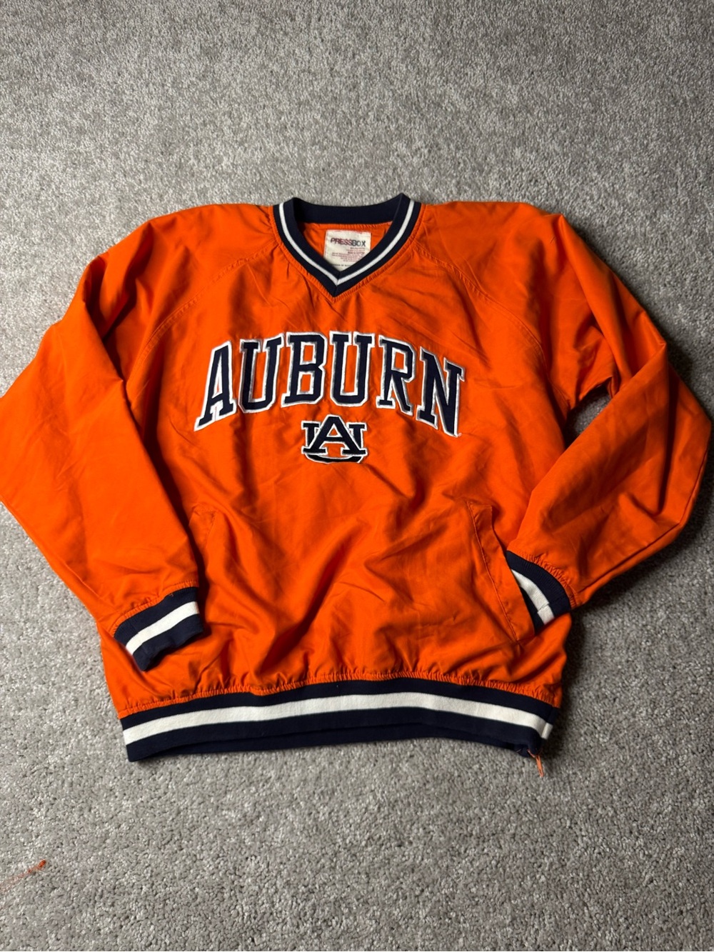Pressbox Orange Auburn V-Neck Sweater with Navy & White Trim